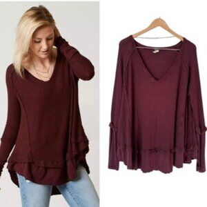 We The Free Long Sleeve Laguna Oversized Waffle Knit Top Sz M Bohemian Lagenlook